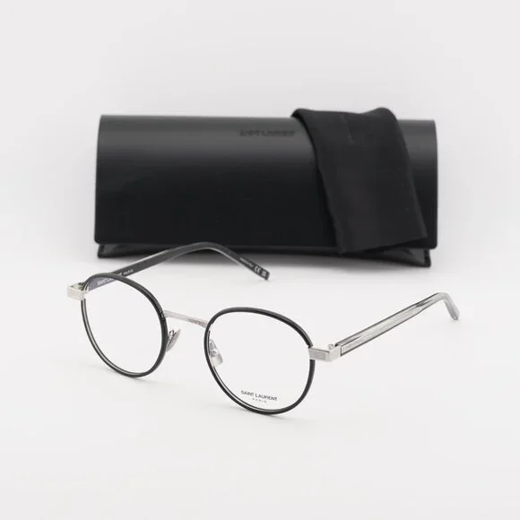 Saint Laurent SL125 001 Eyeglasses Black/Silver 49mm Round Frame